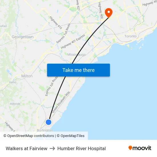 Walkers at Fairview to Humber River Hospital map