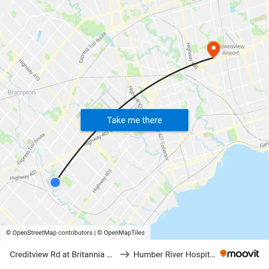 Creditview Rd at Britannia Rd to Humber River Hospital map