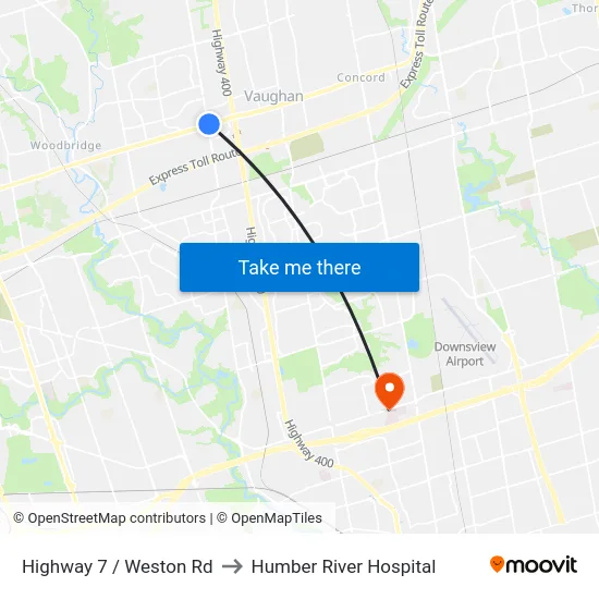 Highway 7 / Weston Rd to Humber River Hospital map