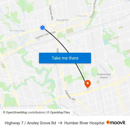 Highway 7 / Ansley Grove Rd to Humber River Hospital map