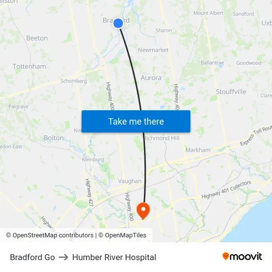 Bradford Go to Humber River Hospital map