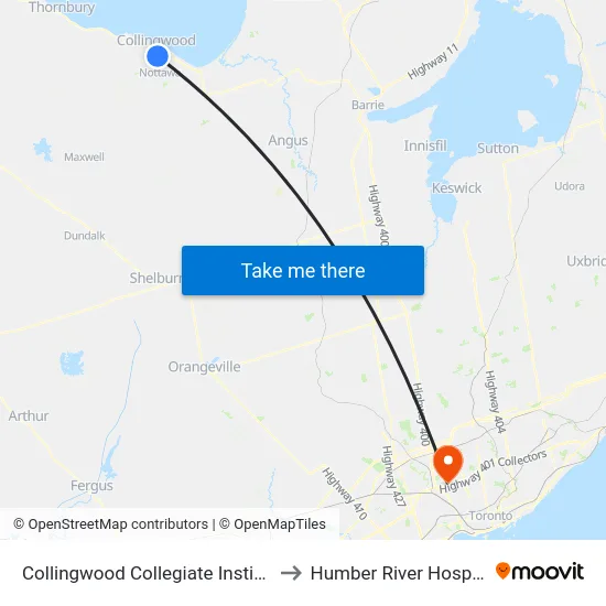 Collingwood Collegiate Institute to Humber River Hospital map