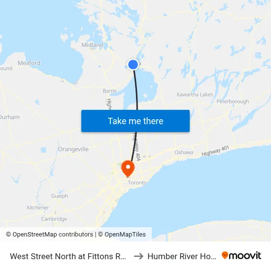 West Street North at Fittons Road East to Humber River Hospital map