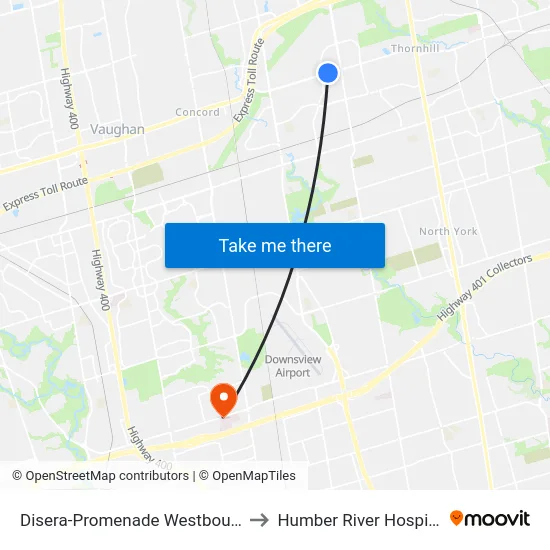 Disera-Promenade Westbound to Humber River Hospital map