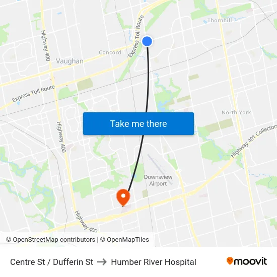 Centre St / Dufferin St to Humber River Hospital map