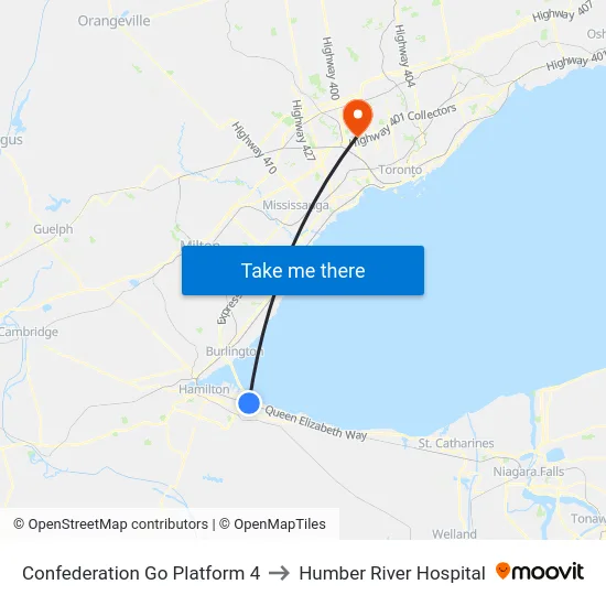 Confederation Go Platform 4 to Humber River Hospital map