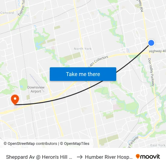 Sheppard Av @ Heron's Hill Way to Humber River Hospital map