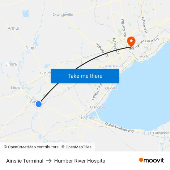 Ainslie Terminal to Humber River Hospital map