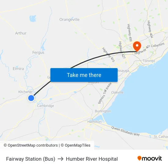Fairway Station (Bus) to Humber River Hospital map