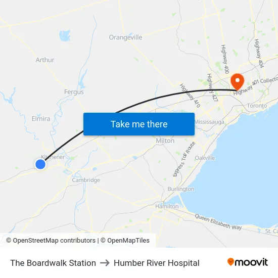 The Boardwalk Station to Humber River Hospital map