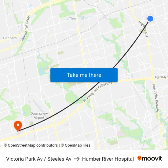 Victoria Park Av / Steeles Av to Humber River Hospital map
