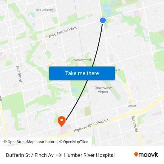 Dufferin St / Finch Av to Humber River Hospital map