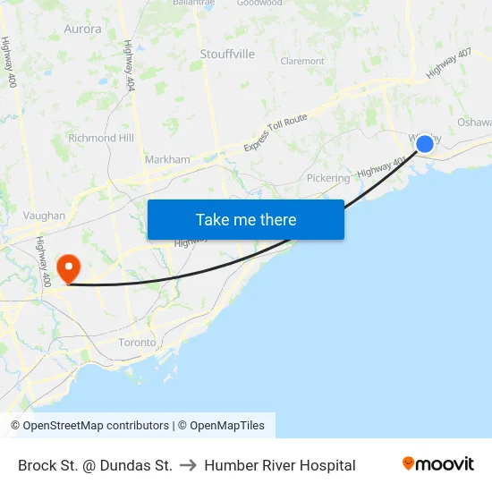 Brock St. @ Dundas St. to Humber River Hospital map