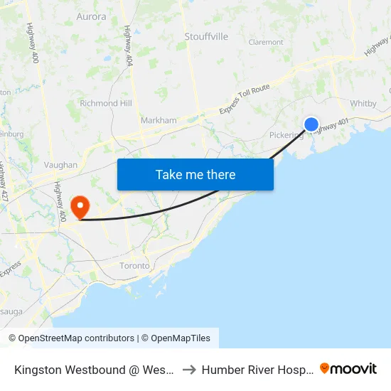 Kingston Westbound @ Westney to Humber River Hospital map