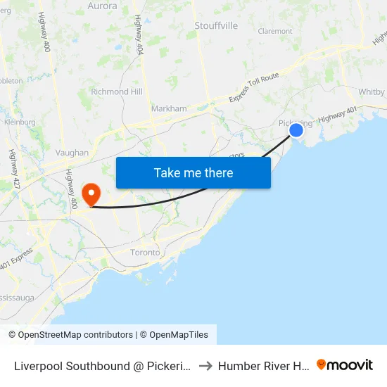 Liverpool Southbound @ Pickering Parkway to Humber River Hospital map