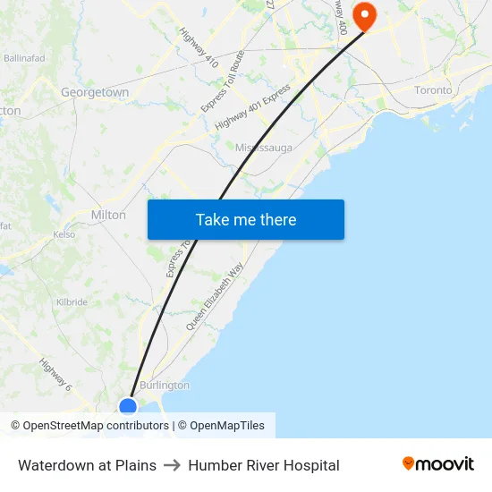 Waterdown at Plains to Humber River Hospital map
