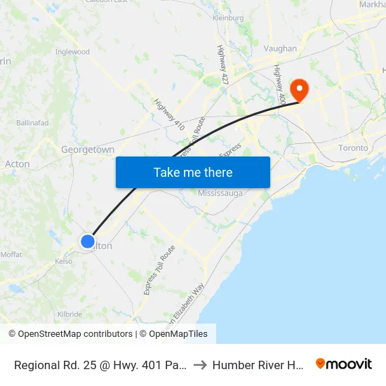 Regional Rd. 25 @ Hwy. 401 Park & Ride to Humber River Hospital map