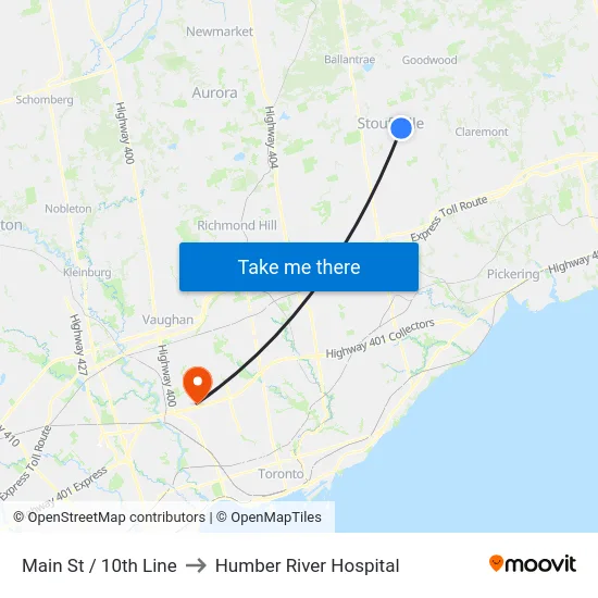 Main St / 10th Line to Humber River Hospital map