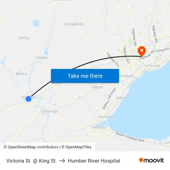 Victoria St. @ King St. to Humber River Hospital map