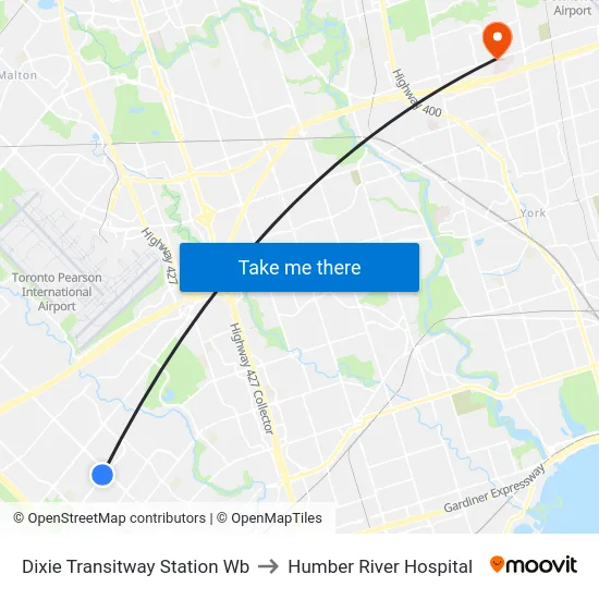 Dixie Transitway Station Wb to Humber River Hospital map