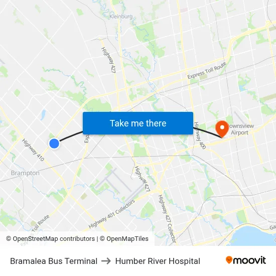 Bramalea Bus Terminal to Humber River Hospital map