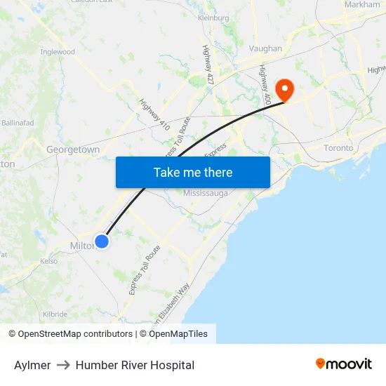 Aylmer to Humber River Hospital map