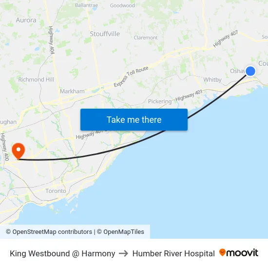 King Westbound @ Harmony to Humber River Hospital map
