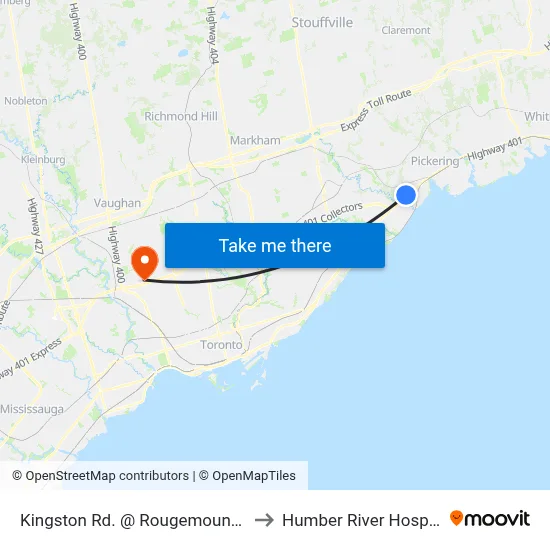 Kingston Rd. @ Rougemount Dr. to Humber River Hospital map
