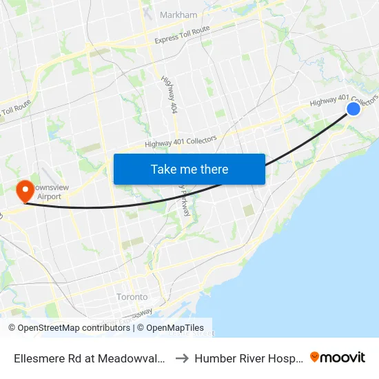 Ellesmere Rd at Meadowvale Rd to Humber River Hospital map