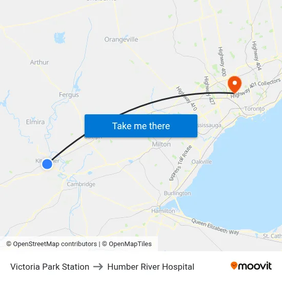 Victoria Park Station to Humber River Hospital map