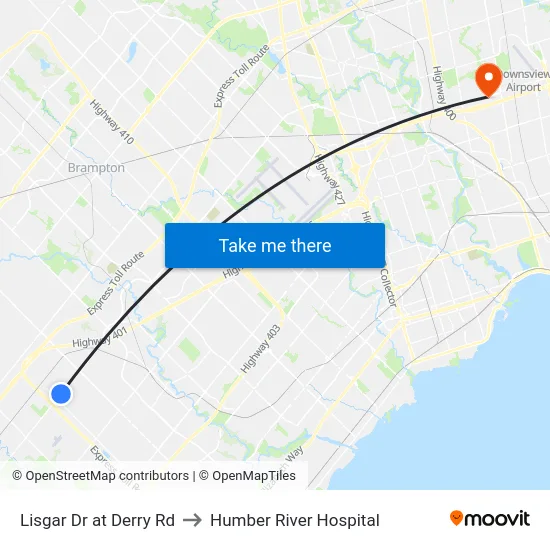 Lisgar Dr at Derry Rd to Humber River Hospital map