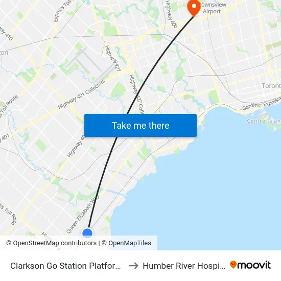 Clarkson Go Station Platform 7 to Humber River Hospital map