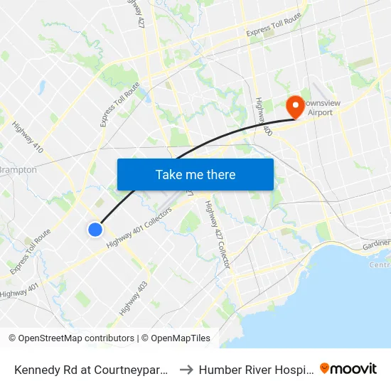 Kennedy Rd at Courtneypark Dr to Humber River Hospital map