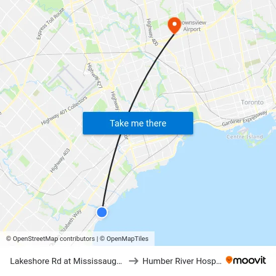 Lakeshore Rd at Mississauga Rd to Humber River Hospital map