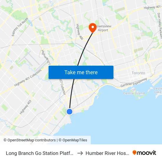 Long Branch Go Station Platform A to Humber River Hospital map