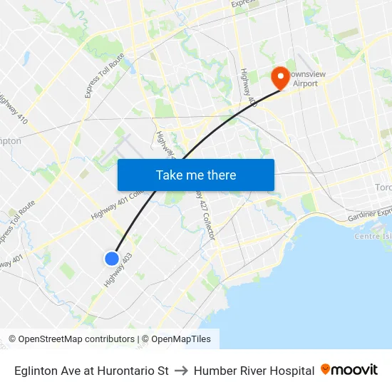 Eglinton Ave at Hurontario St to Humber River Hospital map