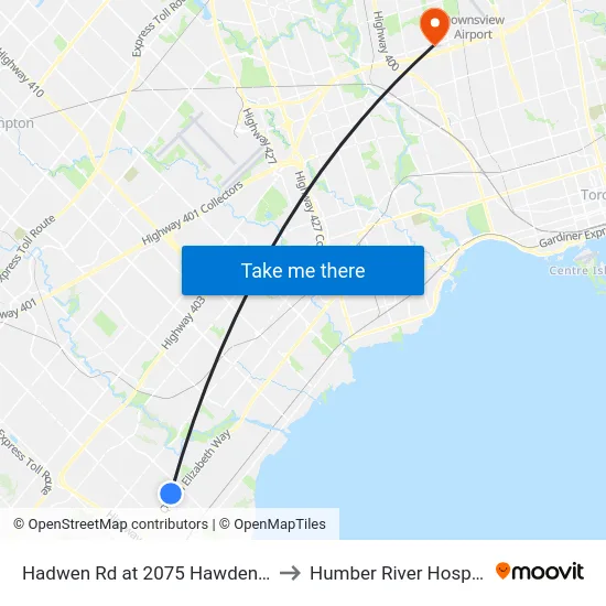 Hadwen Rd at 2075 Hawden Rd to Humber River Hospital map