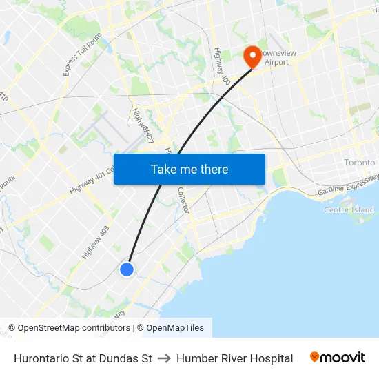Hurontario St at Dundas St to Humber River Hospital map
