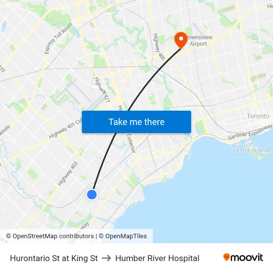 Hurontario St at King St to Humber River Hospital map