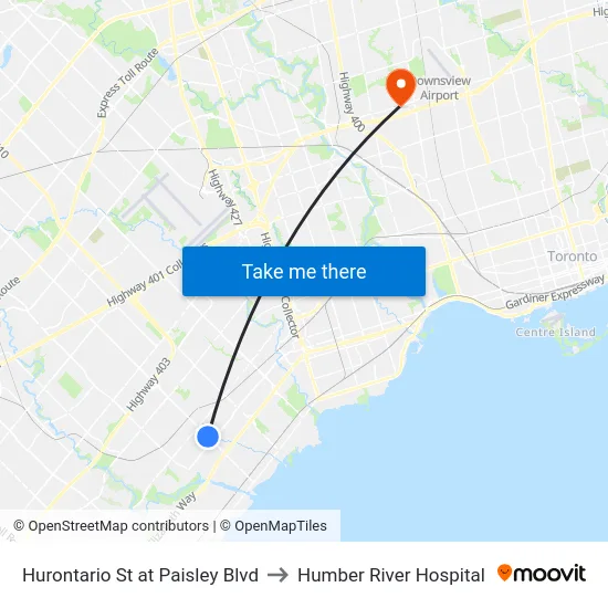 Hurontario St at Paisley Blvd to Humber River Hospital map