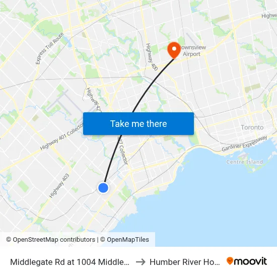 Middlegate Rd at 1004 Middlegate Rd to Humber River Hospital map