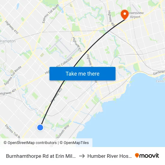 Burnhamthorpe Rd at Erin Mills Pky to Humber River Hospital map