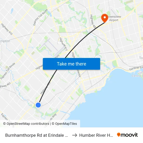 Burnhamthorpe Rd at Erindale Go Station to Humber River Hospital map