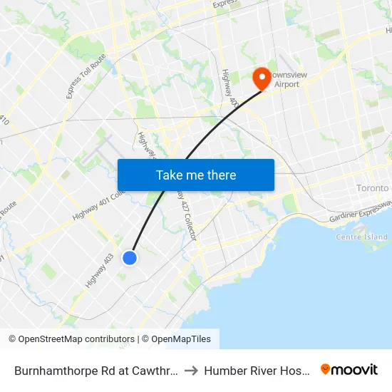 Burnhamthorpe Rd at Cawthra Rd to Humber River Hospital map