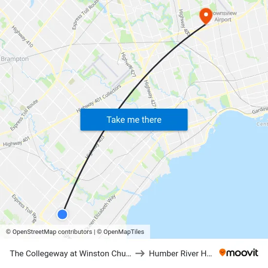 The Collegeway at Winston Churchill Blvd to Humber River Hospital map