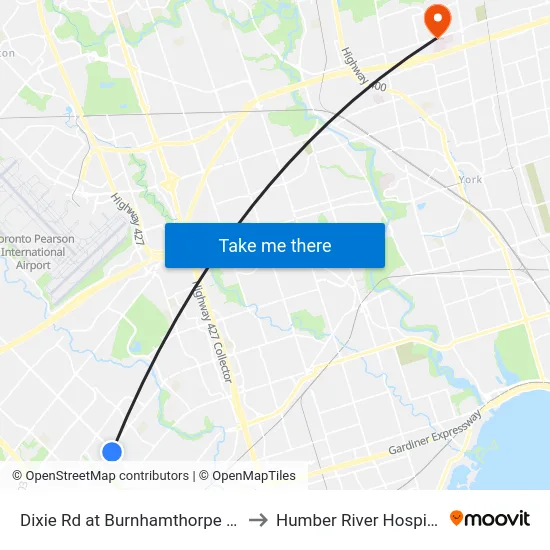 Dixie Rd at Burnhamthorpe Rd to Humber River Hospital map