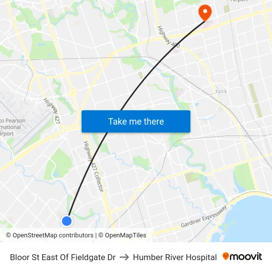 Bloor St East Of Fieldgate Dr to Humber River Hospital map