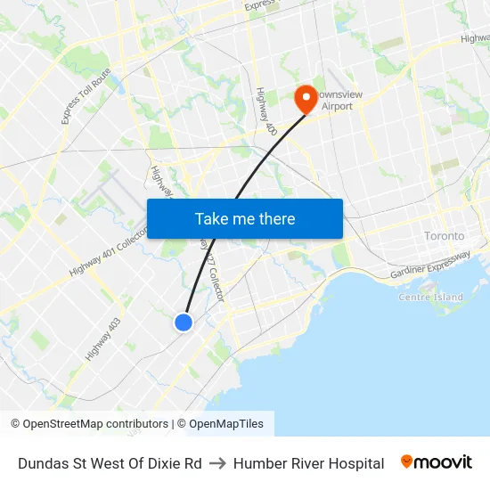 Dundas St West Of Dixie Rd to Humber River Hospital map
