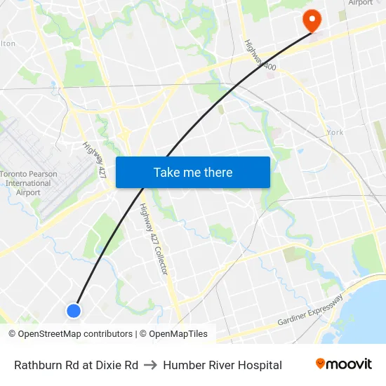 Rathburn Rd at Dixie Rd to Humber River Hospital map