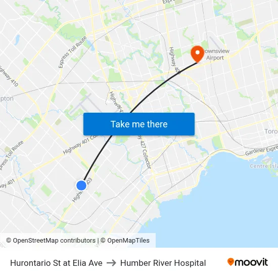 Hurontario St at Elia Ave to Humber River Hospital map